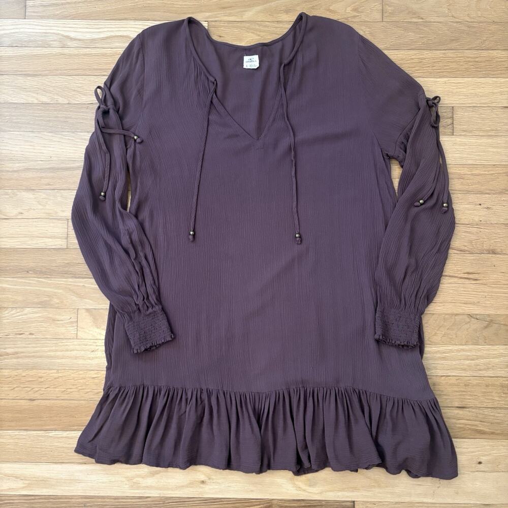 O Neil Long Sleeve Dress Huckleberry Eggplant Purple Gauzy Tunic Surf Swim Large